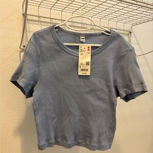Uniqlo Light Blue Ribbed Crop Top NWT small
